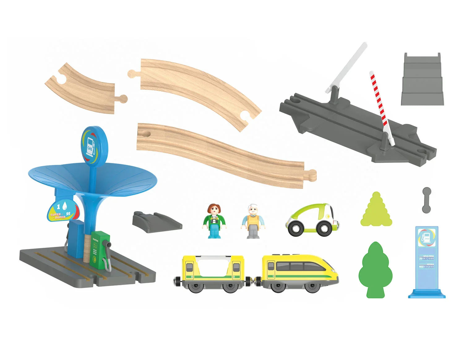 Playtive Set de chemin de fer et station-service en bois