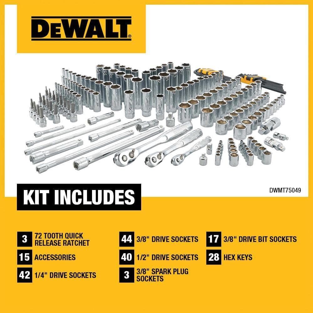 Mechanics Tool Set, SAE and Metric, 1/2, 1/4, 3/8 Drive Sizes, 192-Piece.