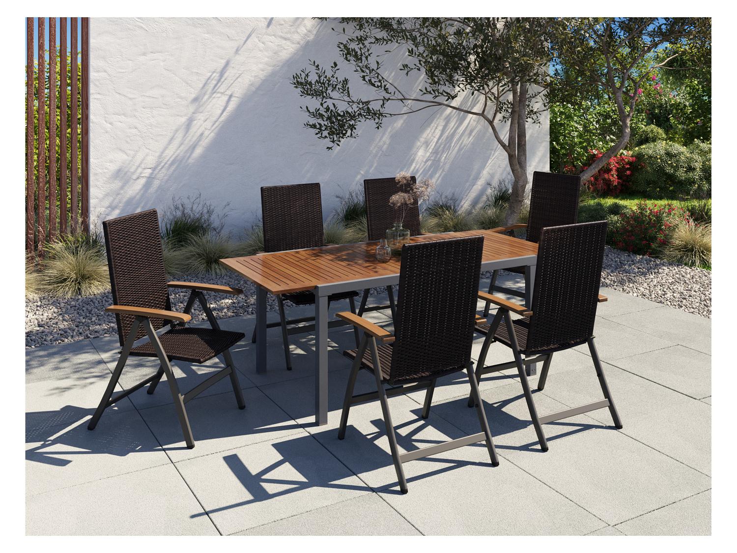 LIVARNO home Table de jardin + Lot de 6 fauteuils pliants tresss Valencia
