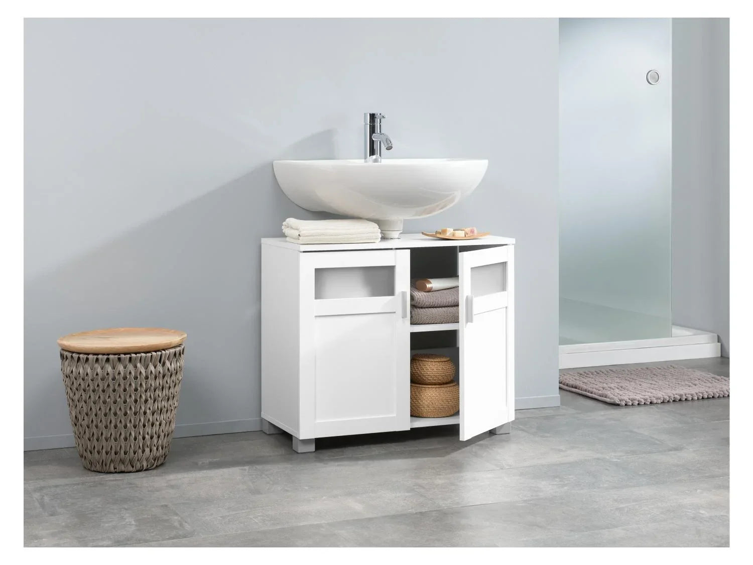 LIVARNO home Colonne de salle de bains + Meuble sous-vasque Basel, 68,5 x 58,7 x 34,5 cm