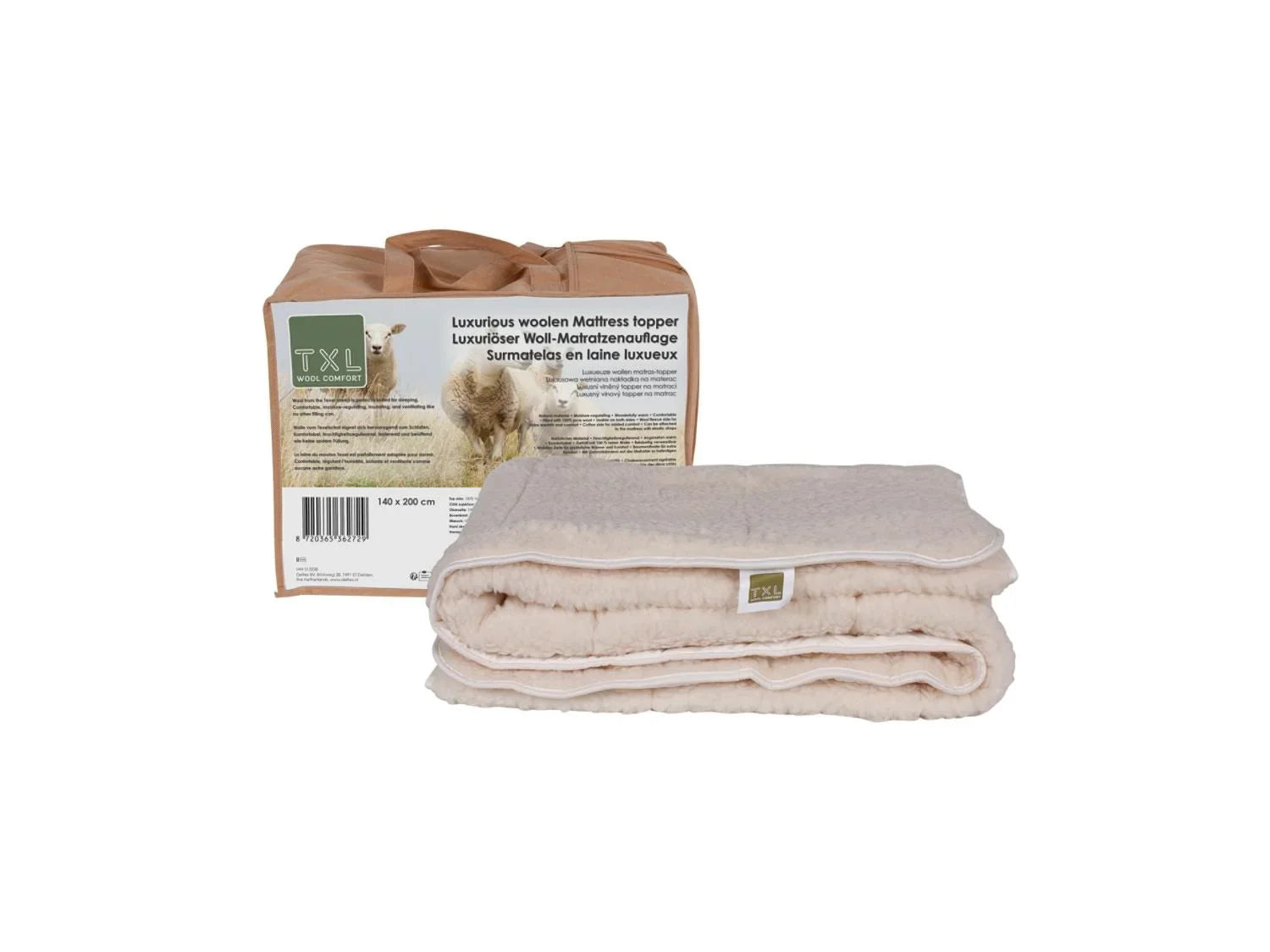 TXL Comfort Surmatelas en laine vierge, 140 x 190 cm
