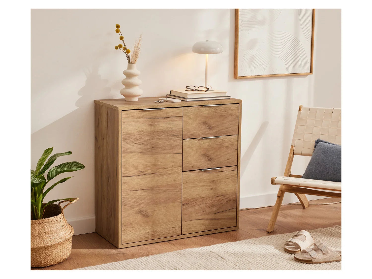 LIVARNO home Commode Verona 2 tiroirs 2 compartiments, 80 x 80 x 35 cm, imitation chne