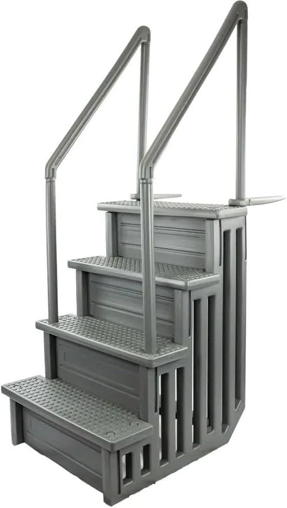 Select Anti-Slip in-Pool Steps | Gray | for Above Ground Swimming Pools | Can Mount to Decks 48 to 54 H | Safety Stairs Capacity Up to 300 lbs