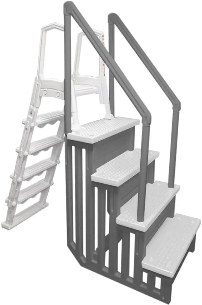 Select Anti-Slip in-Pool Steps | Gray | for Above Ground Swimming Pools | Can Mount to Decks 48 to 54 H | Safety Stairs Capacity Up to 300 lbs