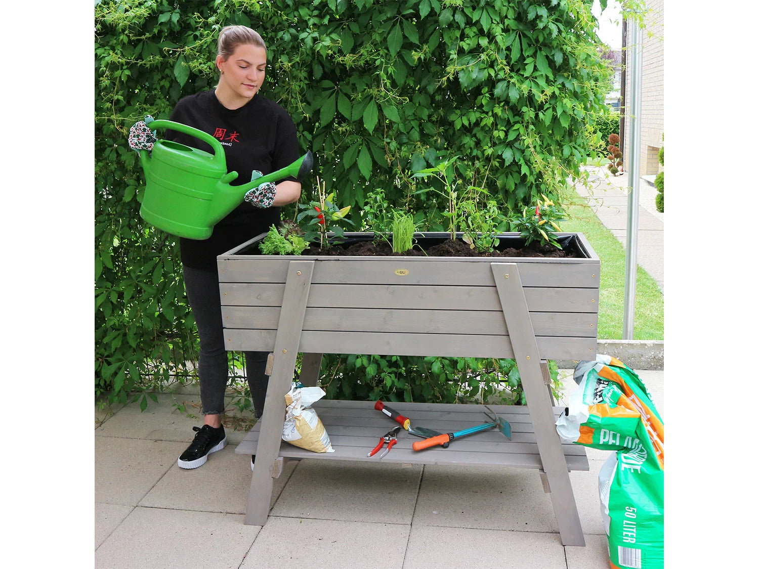 HABAU Carr potager sur pieds, 115 x 45 x 89,5 cm, gris