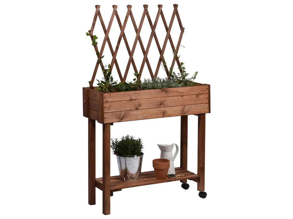 dobar Jardinire surleve  roulettes avec treillis, L 79 x l 28,5 x H130 cm