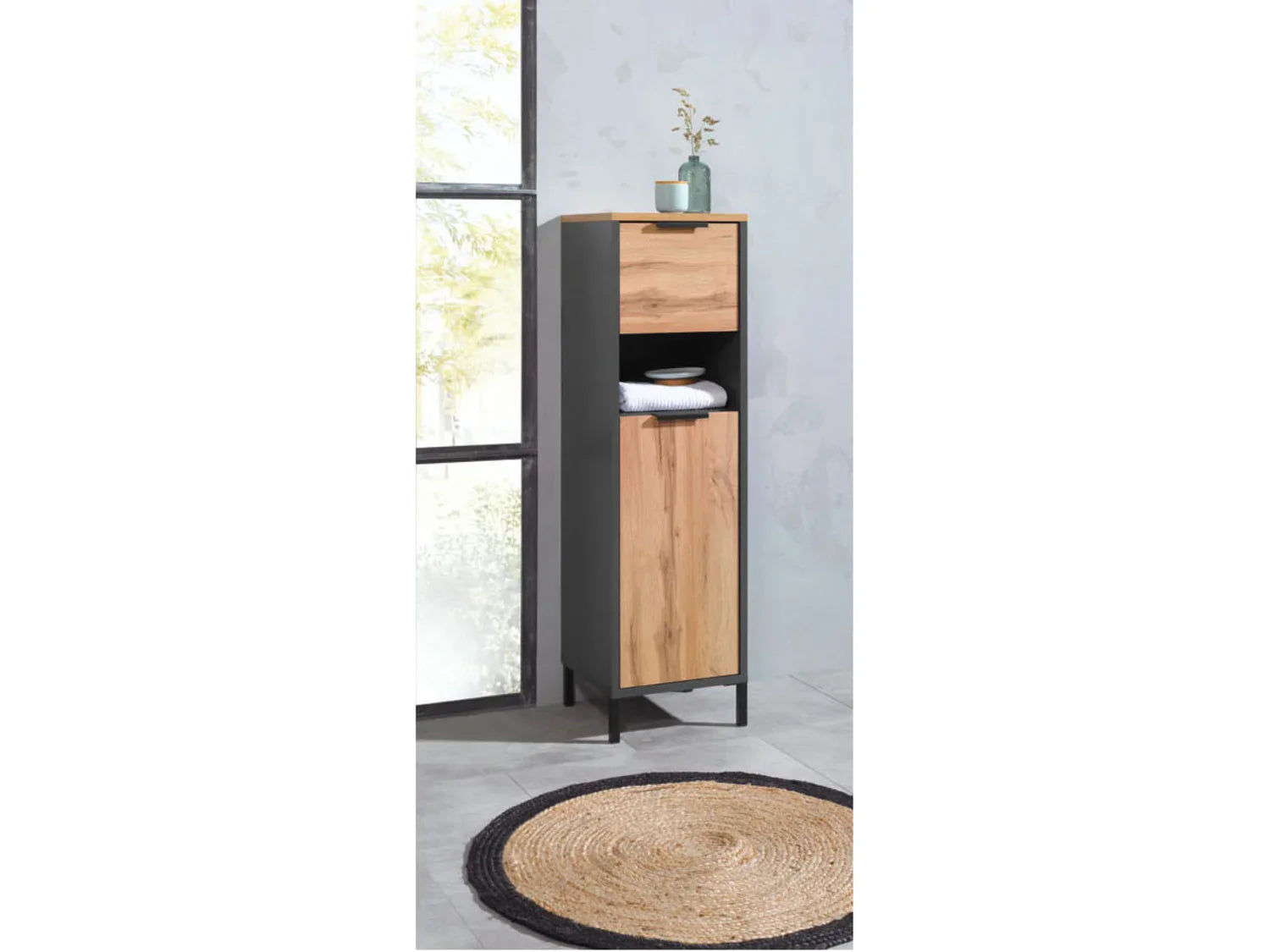 LIVARNO home Armoire latrale de salle de bain San Diego, 34 x 119 x 33 cm, imitation chne/anthracite