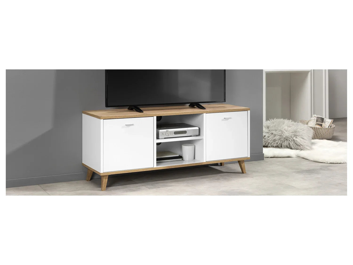 LIVARNO home Meuble bas Corfu, 113 x 46 x 33 cm, blanc/imitation chne