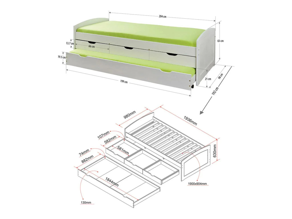 Inter Link Lit banquette 3 tiroirs, 205 x 63 x 96 cm